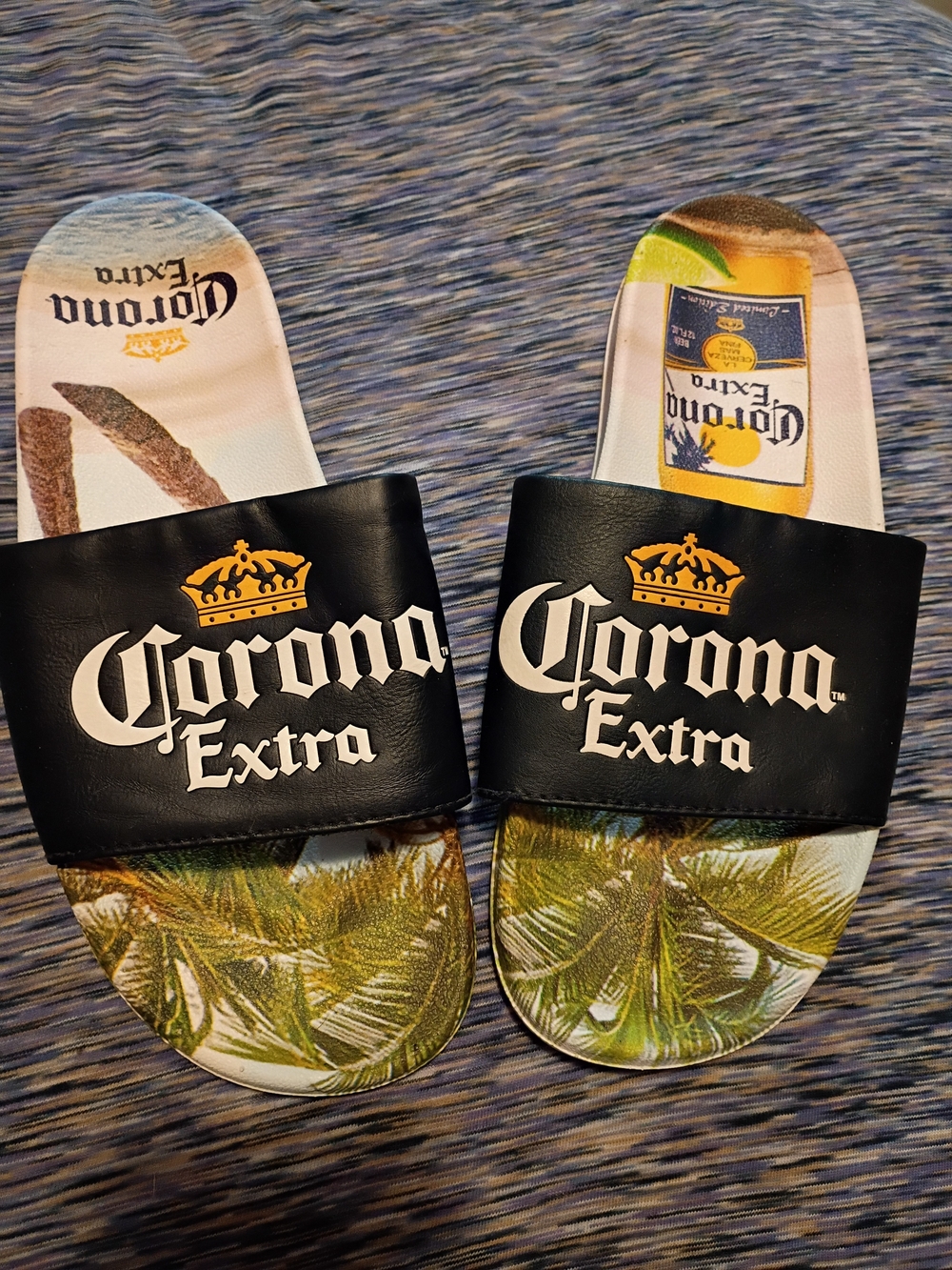 Corona Extra Beach Logo Slide Sandals with Palm Print